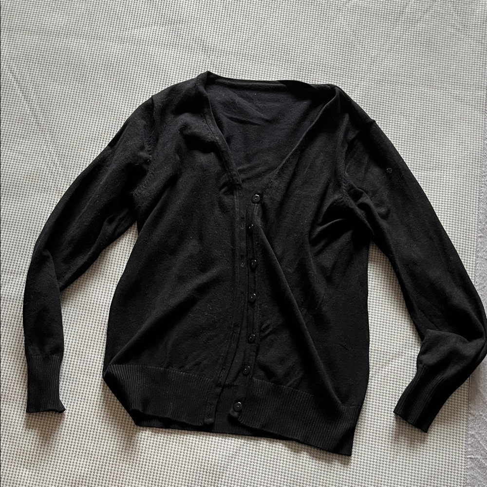 Classic Black V-Neck Button Cardigan Sweater